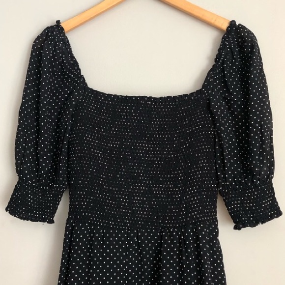 Reformation Elle Smocked Mini Dress, Black Dots - Picture 2 of 3